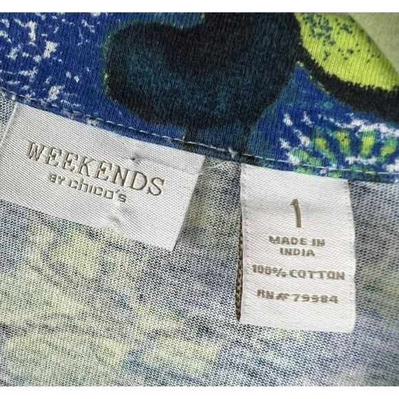 Chicos Women's Jacket Size Medium Blue Green 100% Cotton Full Zipper Colorful - Picture 2 of 5